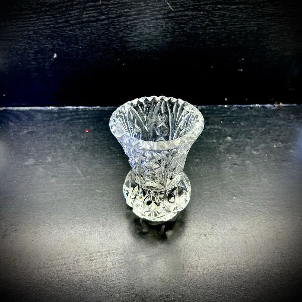 Kristal Zajecar 24% Lead Crystal Diamond  Cut 4” Bud Vase- Yugoslavia-Vintage